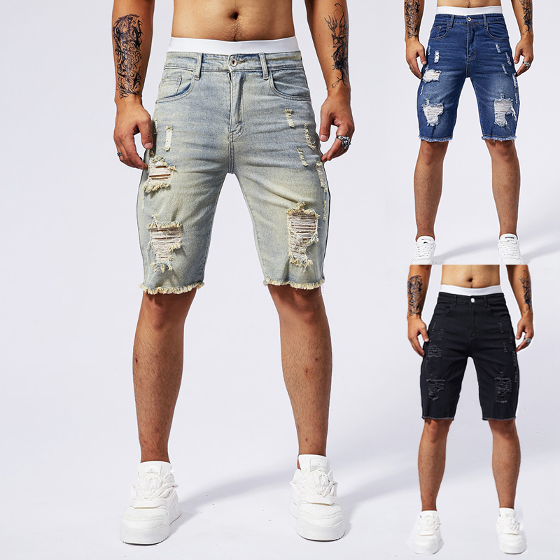 Streetwear Brand Pants - Short en Denim déchiré pour hommes,